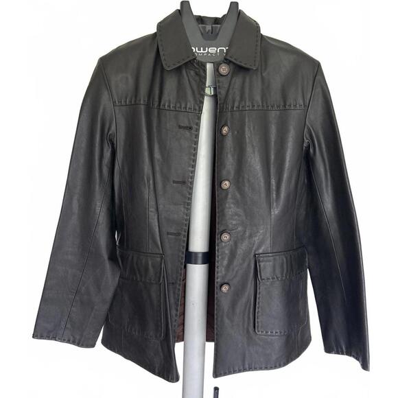 Lucky Brand Dungarees America Y2K Womens Leather Jacket Brown Sz S Button Front - Picture 2 of 10